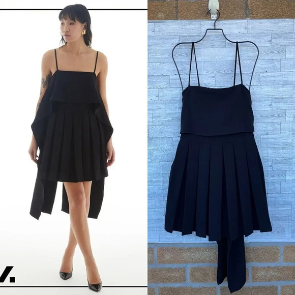 LBV Crepe Pleated Day Dress in black  Size 2 - Picture 1 of 17